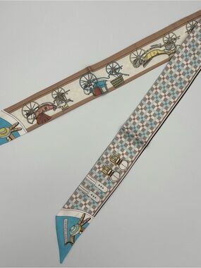 Hermès Twilly Les Voitures Nouvelles Vert Amande Bleu Glacier Beige Scarf